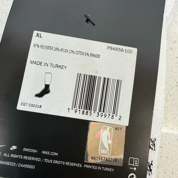 Men's NBA Nike White NikeGrip Power Performance Crew Socks  12-15 men’s XL - Picture 3 of 3